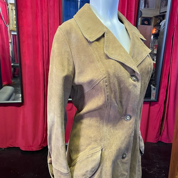 Vintage 70s Gastown Talk Tan Suede Leather Coat Womens Small Retro Boho Grunge - Picture 2 of 10